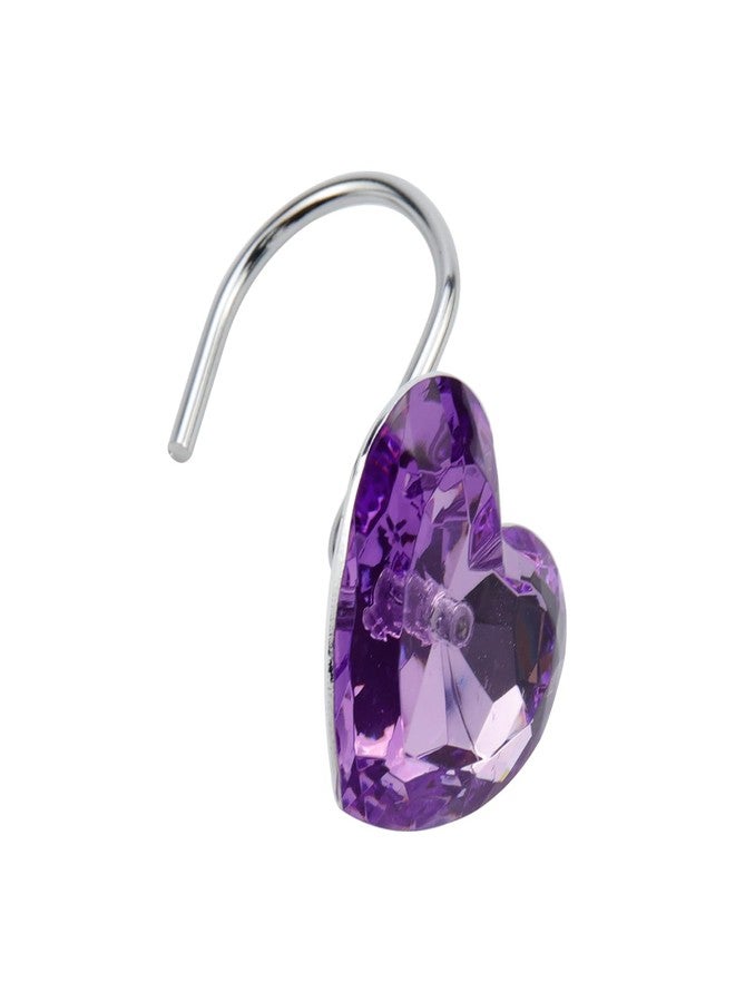 Chinflly Shower Curtain Hooks 12 PCS Purple Heart Shape, Acrylic Crystal Diamond Decorative Hooks, Rust Proof Stainless Steel Shower Curtain Hangers for Bathroom - Image 5