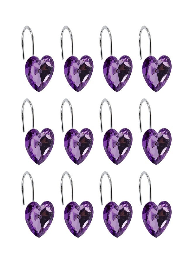 Chinflly Shower Curtain Hooks 12 PCS Purple Heart Shape, Acrylic Crystal Diamond Decorative Hooks, Rust Proof Stainless Steel Shower Curtain Hangers for Bathroom - Image 1