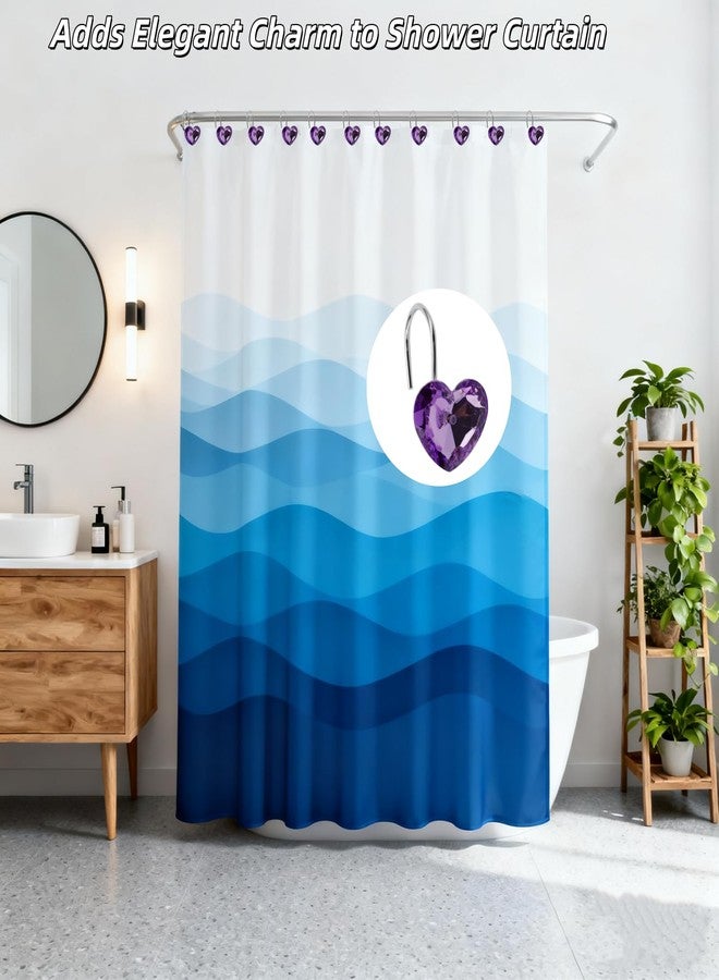 Chinflly Shower Curtain Hooks 12 PCS Purple Heart Shape, Acrylic Crystal Diamond Decorative Hooks, Rust Proof Stainless Steel Shower Curtain Hangers for Bathroom - Image 4