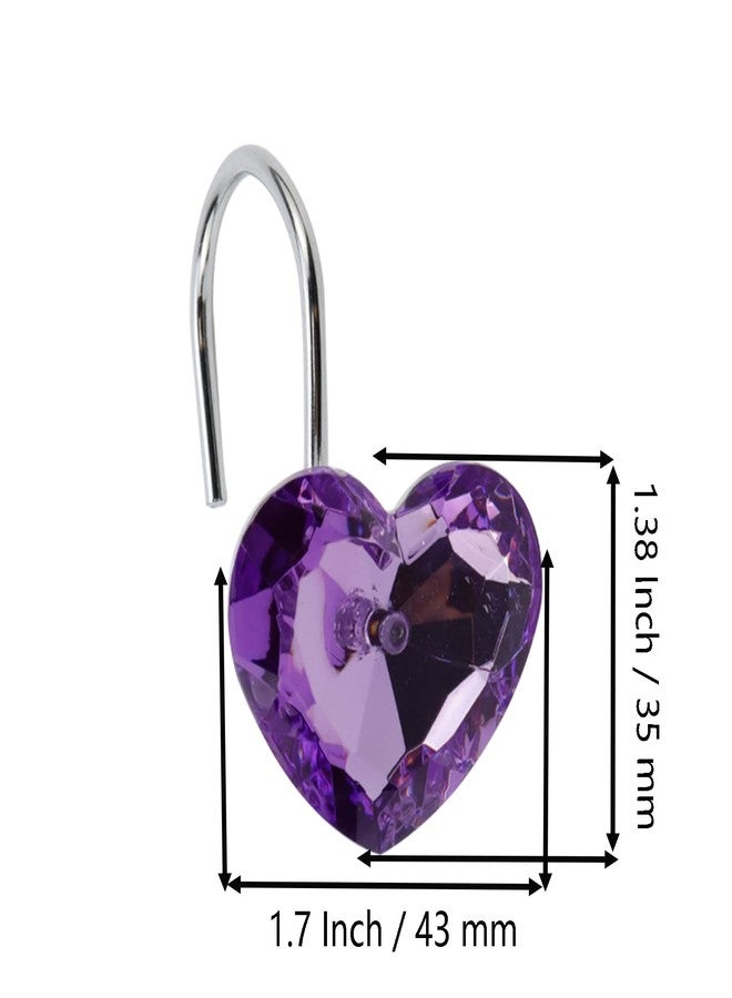 Chinflly Shower Curtain Hooks 12 PCS Purple Heart Shape, Acrylic Crystal Diamond Decorative Hooks, Rust Proof Stainless Steel Shower Curtain Hangers for Bathroom - Image 2