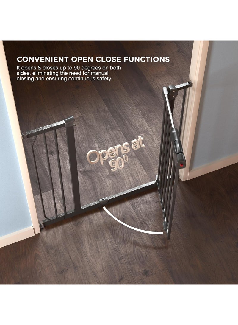 بيبي بوابة أطفال آمنة بإغلاق تلقائي 75+10 سم للأطفال، بوابة أطفال طويلة جدًا وواسعة جدًا | سياج أمان للأطفال | بوابة أمان للأطفال سهلة المشي من خلال المتانة، بوابة أمان للأطفال للمنزل والسلالم والمداخل والمطبخ باللون الأسود - Image 5