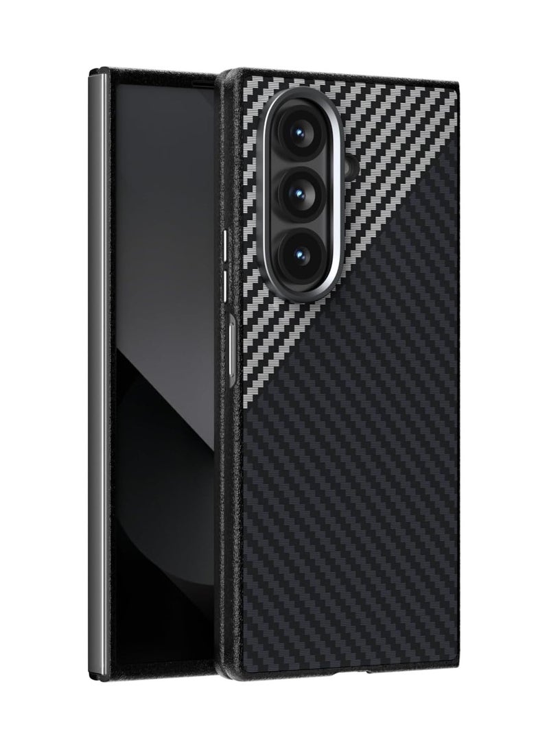 **غطاء هاتف متوافق مع Galaxy Z Fold 7 2025 - حافظة فائقة الرقة بنمط هندسي من ألياف الكربون بتصميم بارز 【متوافق مع Mag-Safe】.**