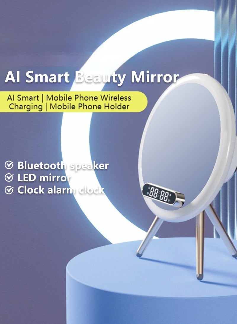 شاربدو مرآة مكياج ذكية بمصابيح LED وسماعة بلوتوث وشحن لاسلكي - مرآة زينة بتقنية اللمس لغرف النوم - Image 1