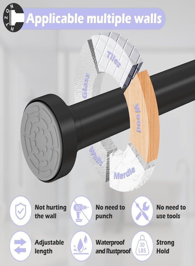 HTZON Black Shower Curtain Rod 18 to 49Inch:Small Spring Tension Shower Rods for Bathroom Kitchen Doorway,Modern Heavy Duty Adjustable Tension Shower Curtain Rod No Drilling No-Slip Easy Install,Black - Image 5