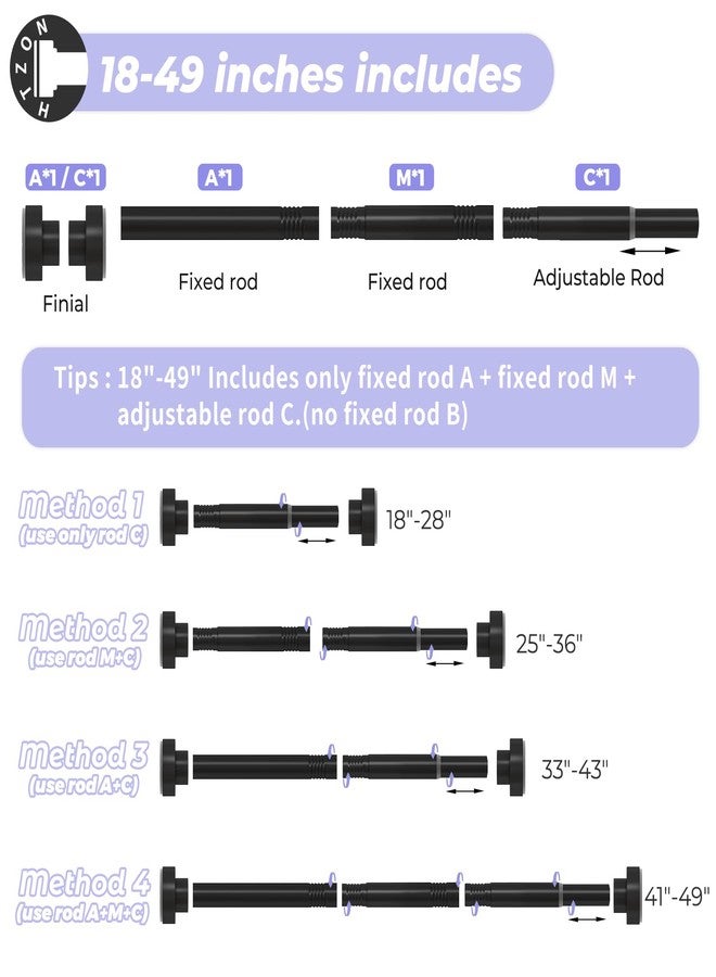 HTZON Black Shower Curtain Rod 18 to 49Inch:Small Spring Tension Shower Rods for Bathroom Kitchen Doorway,Modern Heavy Duty Adjustable Tension Shower Curtain Rod No Drilling No-Slip Easy Install,Black - Image 2