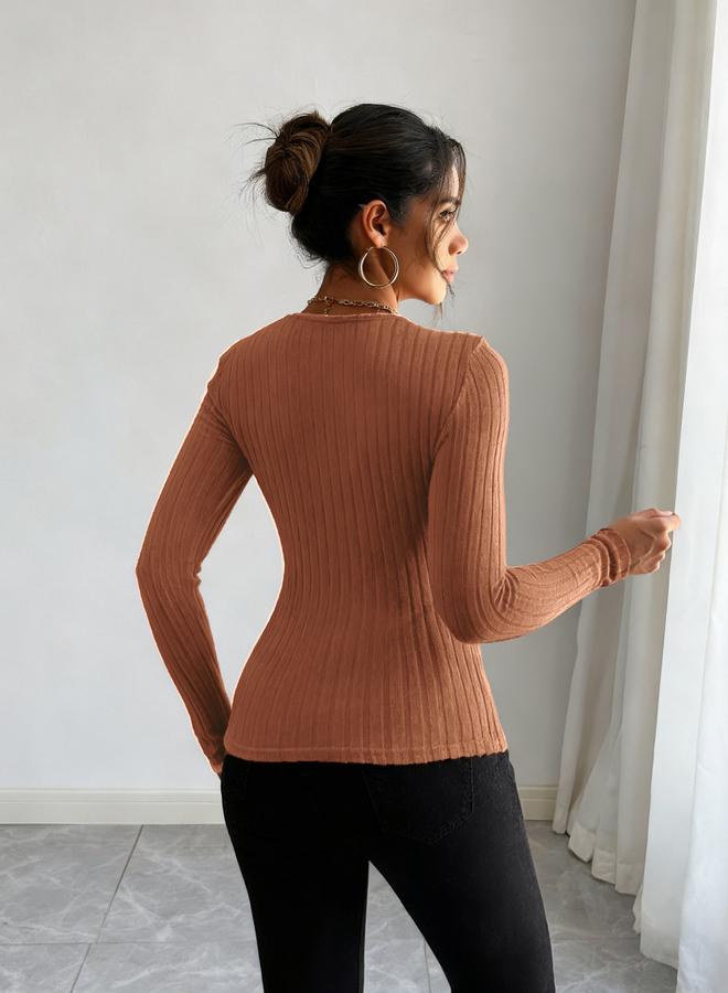 Take Two Women Orange Long Sleeve Ribbed Top - Image 5