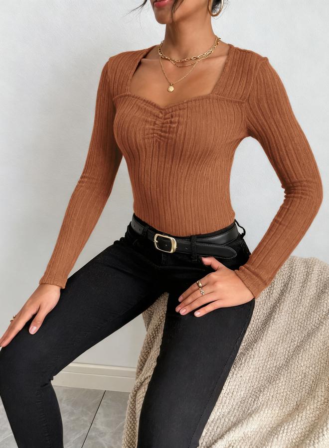 Take Two Women Orange Long Sleeve Ribbed Top - Image 2