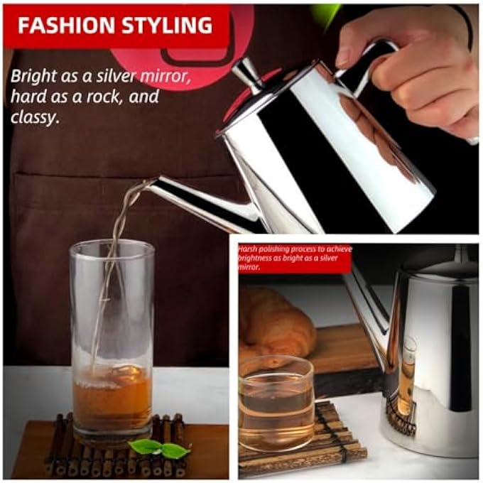 rayihni Stainless Steel Teapot Coffee Pot With Removable Tea Filter 075L Silver Mirror Polished Suitable For Brewing Loose Tea In Restaurants Hotels Clubs Lounges Home Kitchens And Offices - Image 3
