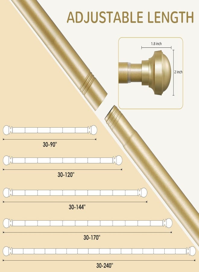 Poskena Curtain Rods for Windows 72 to 144 Inches, 1 Inch Adjustable Heavy Duty Decorative Curtain Rod Set, Easy to Install with 3 Brackets, Suitable for All Styles of Bedrooms, Living Rooms. Gold. - Image 3