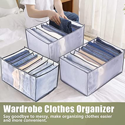 SHOPOHUBZ Drawer Organizer Wardrobe Clothes Storage 7 Grids Storage Organizer Multipurpose Large Capacity Compartment Storage Box collapsible for Tshirt Legging Skirts Jeans  - Image 2