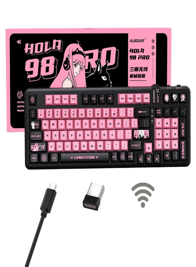 AUSDOM 98Pro Wireless Mechanical Keyboard, Tri-Mode Bluetooth/2.4GHz/USB-C Gasket Hot Swappable Custom Gaming Keyboard with Backlit, PBT Keycaps, Linear Switches, for Windows/Mac/PC (Manga Girl Theme) - Image 1