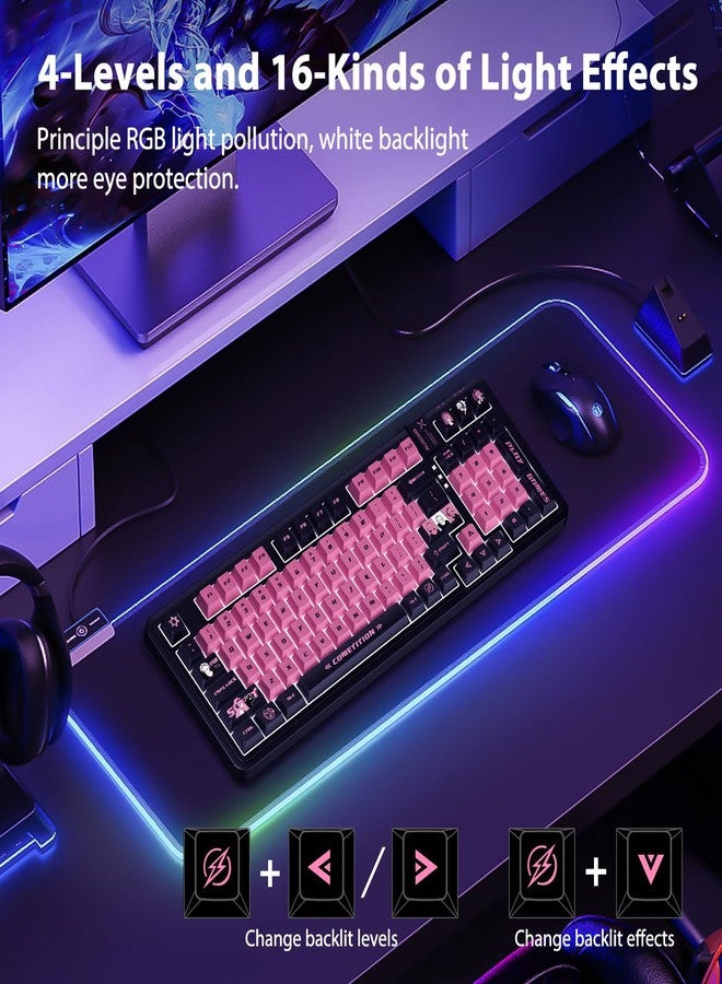 AUSDOM 98Pro Wireless Mechanical Keyboard, Tri-Mode Bluetooth/2.4GHz/USB-C Gasket Hot Swappable Custom Gaming Keyboard with Backlit, PBT Keycaps, Linear Switches, for Windows/Mac/PC (Manga Girl Theme) - Image 3