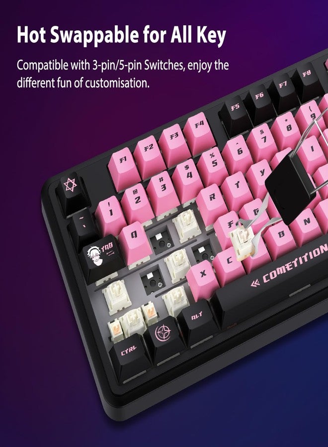 AUSDOM 98Pro Wireless Mechanical Keyboard, Tri-Mode Bluetooth/2.4GHz/USB-C Gasket Hot Swappable Custom Gaming Keyboard with Backlit, PBT Keycaps, Linear Switches, for Windows/Mac/PC (Manga Girl Theme) - Image 5