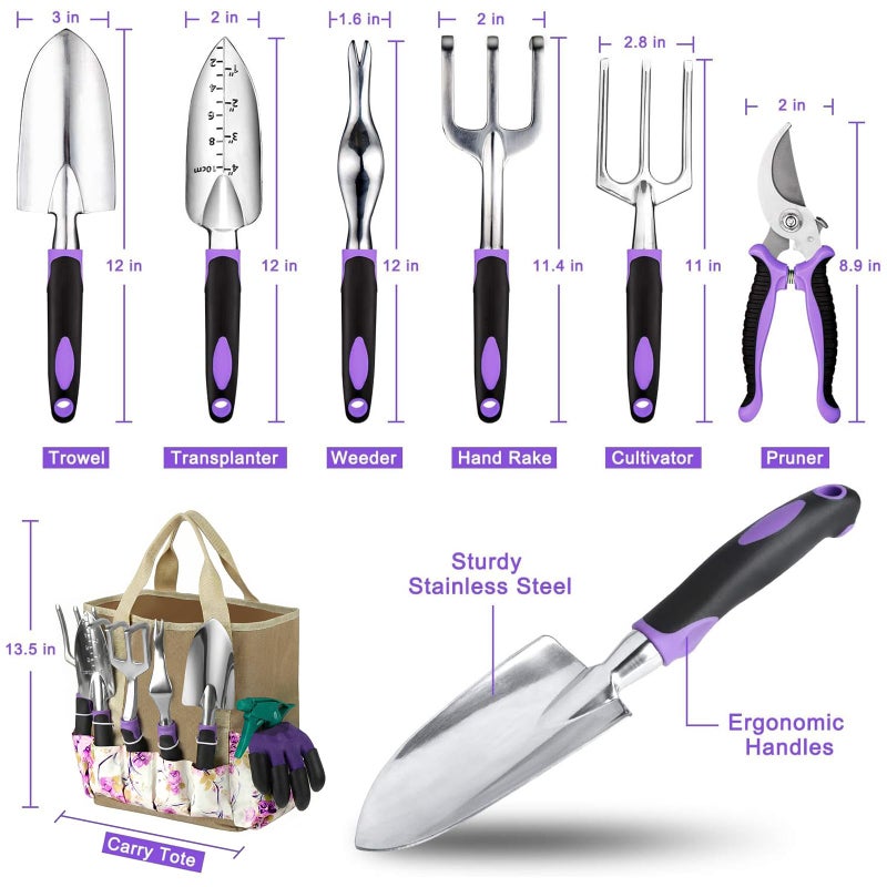 Tudoccy Garden Tools Set, 30 Piece Stainless Steel Gardening Kit with Vintage Floral Tote Bag, Non-Slip Ergonomic Rubber Handle, Ideal Gift for Women & Beginners, for Succulent, Home Garden - Image 5