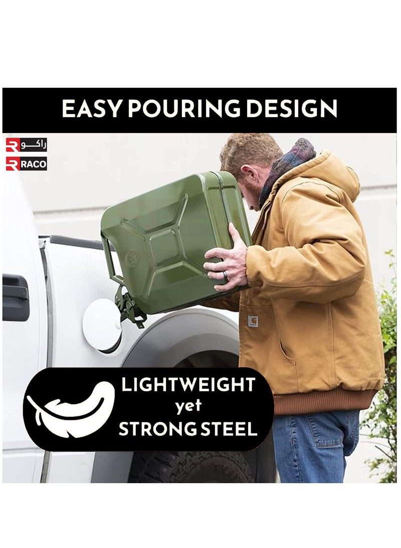 RACO Fuel Can for Gasolline, Diesel and Other Liquids Metal Jerry Can Green Made in Taiwan (5 L) - Image 4