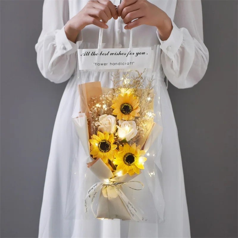 Bluejw Small Dried Flower Bouquet - Foam Rose Soap Flower Gift for Girlfriend, Valentine's Day, Christmas - Includes Natural Dried Plants - Image 1