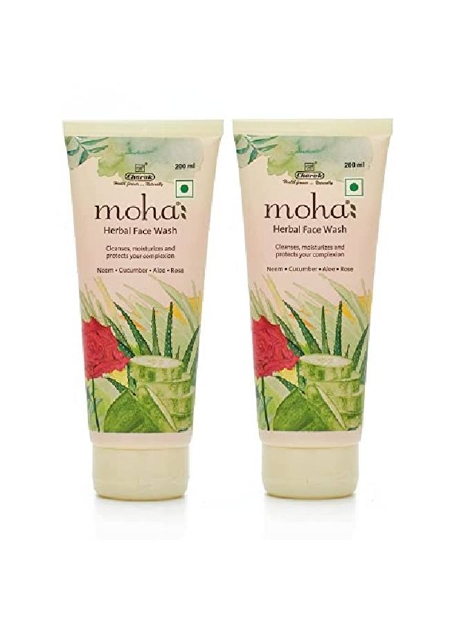 Moha: Herbal Face Wash 200 ML X 2 | Face Wash With Goodness Of Neem Aleovera Cucumber Rose & Yashtimadhu Which Keep Skin Healthy Soft & Glowing For All Skin Type - Image 2