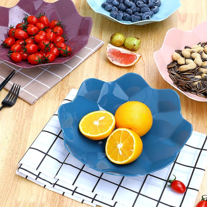 wolpin Designer Plastic Snacks Plate Set Fruits Serving Play (Set of 4 Pcs) Colorful Snacks/Breakfast Plate, Flower Shape, Multicolor - Image 2