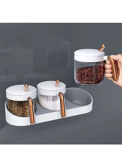 Spices Container Set, Seasoning Containers with Spoon, Wall-Mounted Salt Sugar Container Set, One-Piece Multi-Grid Spice Storage Containers, Transparent Seasoning Box, for Salt, Pepper, Sugar