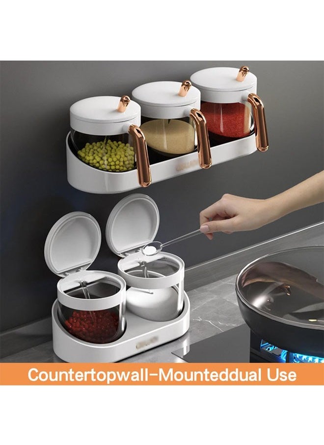 Hihonor - Spices Container Set, Seasoning Containers with Spoon, Wall-Mounted Salt Sugar Container Set, One-Piece Multi-Grid Spice Storage Containers, Transparent Seasoning Box, for Salt, Pepper, Sugar - Image 1