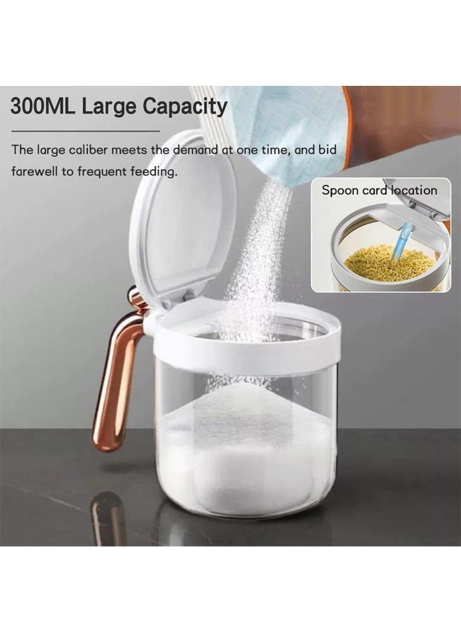 Hihonor - Spices Container Set, Seasoning Containers with Spoon, Wall-Mounted Salt Sugar Container Set, One-Piece Multi-Grid Spice Storage Containers, Transparent Seasoning Box, for Salt, Pepper, Sugar - Image 1