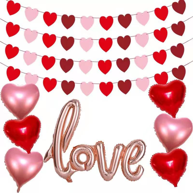 PERFQU Heart Garland Banner Valentine's Day Heart Garland Valentine's Day Balloons Decoration With 40" Love Banner Balloons 18" Star Heart Balloons for Valentines Day Party Decorations, Wedding, Photo Props - Image 1