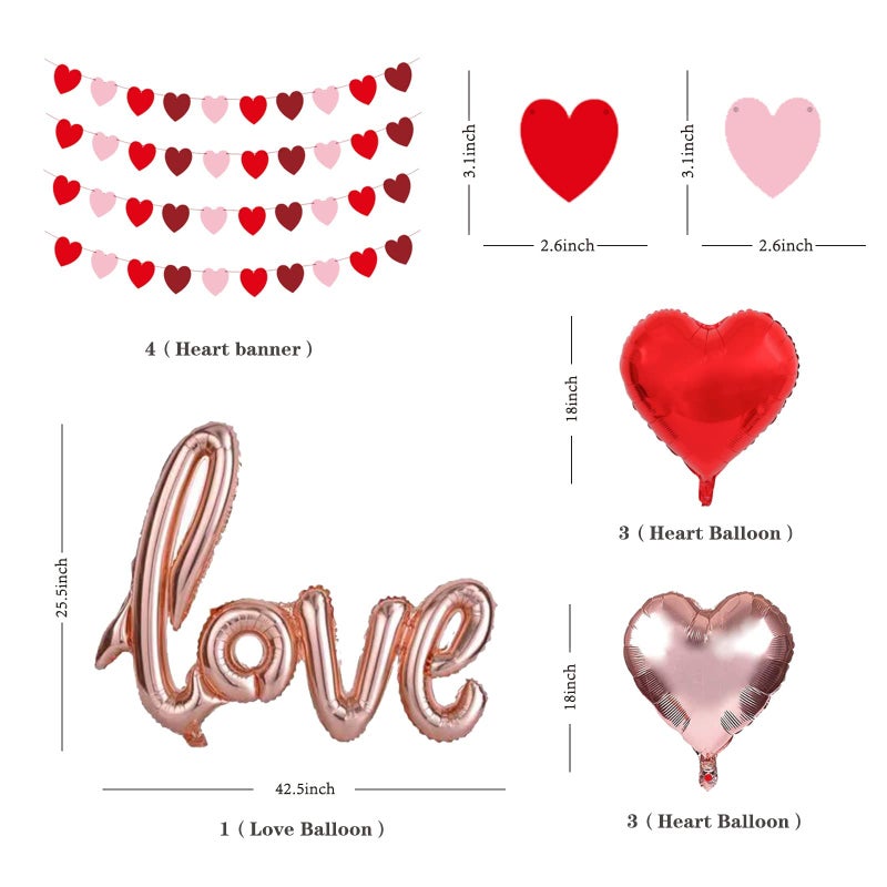 PERFQU Heart Garland Banner Valentine's Day Heart Garland Valentine's Day Balloons Decoration With 40" Love Banner Balloons 18" Star Heart Balloons for Valentines Day Party Decorations, Wedding, Photo Props - Image 4