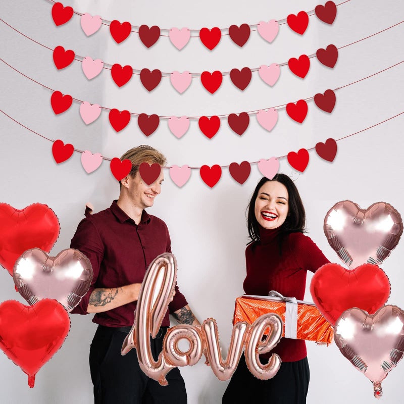 PERFQU Heart Garland Banner Valentine's Day Heart Garland Valentine's Day Balloons Decoration With 40" Love Banner Balloons 18" Star Heart Balloons for Valentines Day Party Decorations, Wedding, Photo Props - Image 5