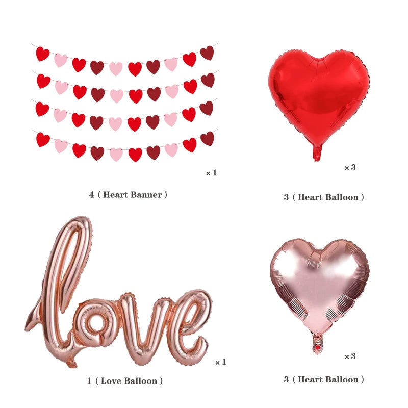 PERFQU Heart Garland Banner Valentine's Day Heart Garland Valentine's Day Balloons Decoration With 40" Love Banner Balloons 18" Star Heart Balloons for Valentines Day Party Decorations, Wedding, Photo Props - Image 3