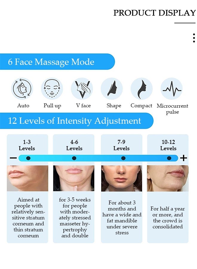 DUNISO جهاز تجميل الوجه على شكل حرف V للنساء، جهاز تقليل الذقن المزدوج، 6 أوضاع و12 مستوى كثافة، مزيل الذقن المزدوج الكهربائي، جهاز ذكي لشد الوجه مع مدلك مغناطيسي - Image 2