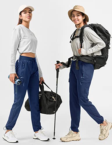 BVVU Women's Hiking Pants Lightweight Quick Dry Travel Outdoor Pants Waterproof Work Cargo Joggers with Zipper Pockets Navy Blue - Image 2