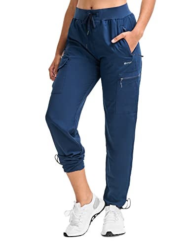 BVVU Women's Hiking Pants Lightweight Quick Dry Travel Outdoor Pants Waterproof Work Cargo Joggers with Zipper Pockets Navy Blue - Image 1