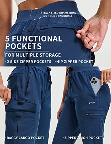 BVVU Women's Hiking Pants Lightweight Quick Dry Travel Outdoor Pants Waterproof Work Cargo Joggers with Zipper Pockets Navy Blue - Image 4