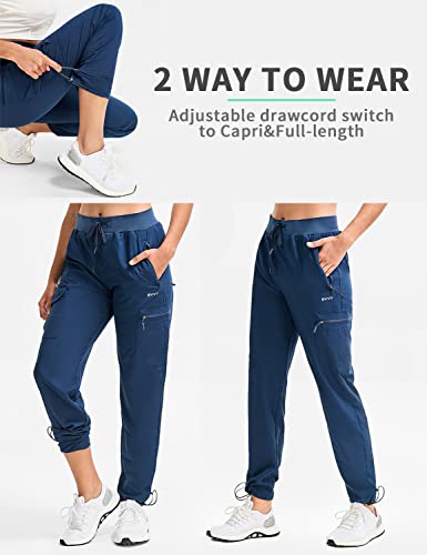 BVVU Women's Hiking Pants Lightweight Quick Dry Travel Outdoor Pants Waterproof Work Cargo Joggers with Zipper Pockets Navy Blue - Image 3