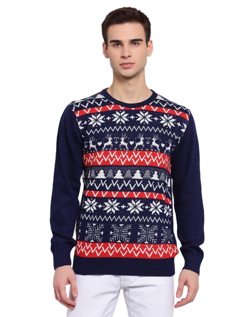 Style Quotient Men Navy Blue & White Pullover (SS21SQCHRIS_NVY/WHT-XL) - Image 1