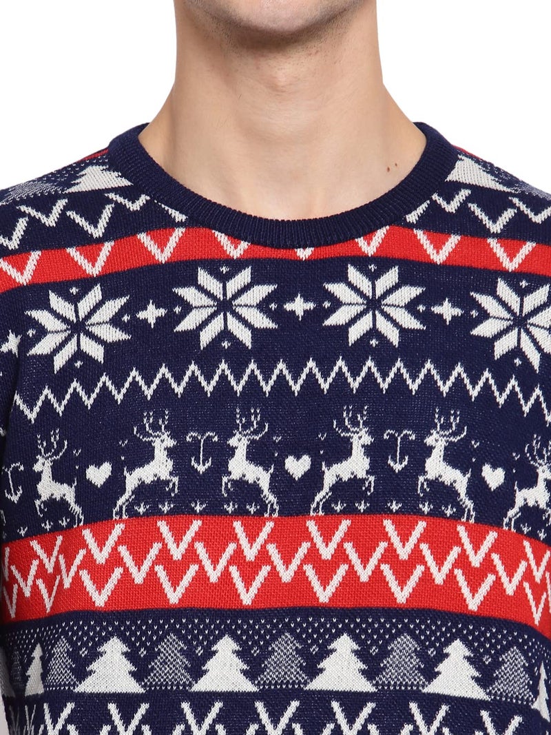 Style Quotient Men Navy Blue & White Pullover (SS21SQCHRIS_NVY/WHT-XL) - Image 3