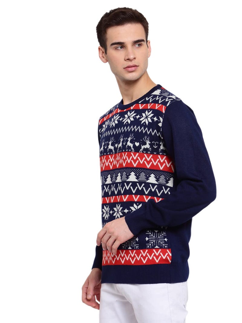 Style Quotient Men Navy Blue & White Pullover (SS21SQCHRIS_NVY/WHT-XL) - Image 4