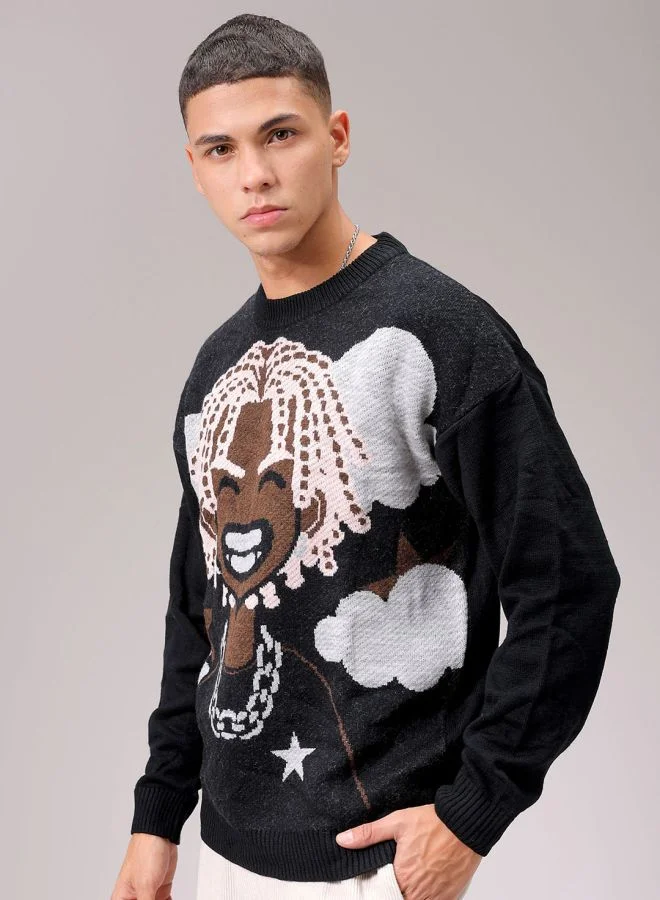 ذا انديان كراج كو Men Oversized Character Crew Neck Sweater