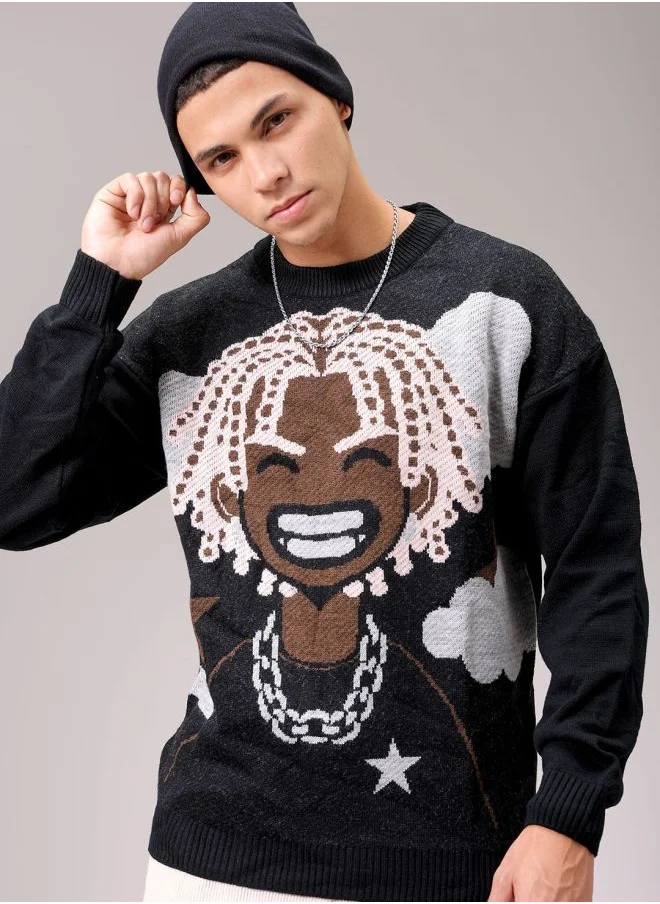 The Indian Garage Co Men Oversized Character Crew Neck Sweater