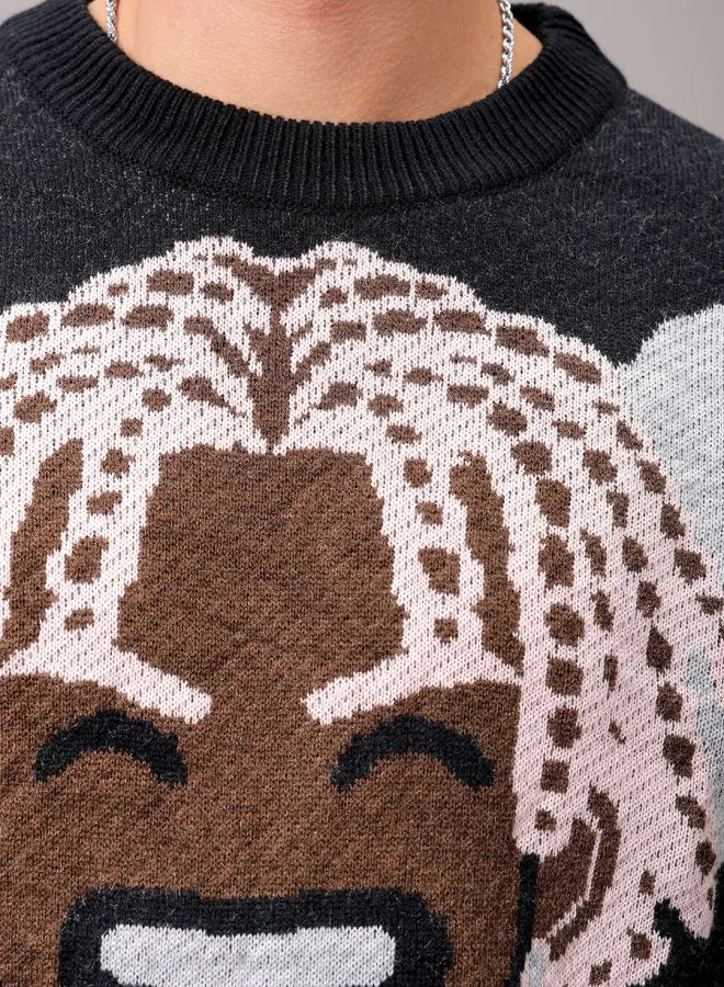 ذا انديان كراج كو Men Oversized Character Crew Neck Sweater