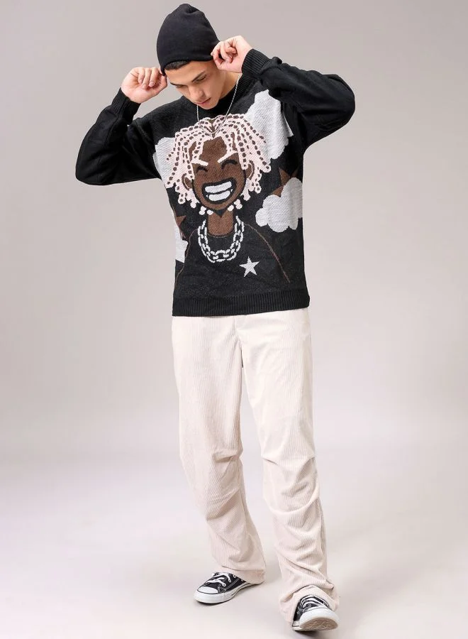 ذا انديان كراج كو Men Oversized Character Crew Neck Sweater