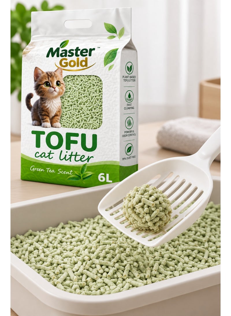 Master Gold Tofu Cat Litter, Green Tea Scent, Fast Clumping, Odor Control, 99% Dust-Free, 6L - Image 1