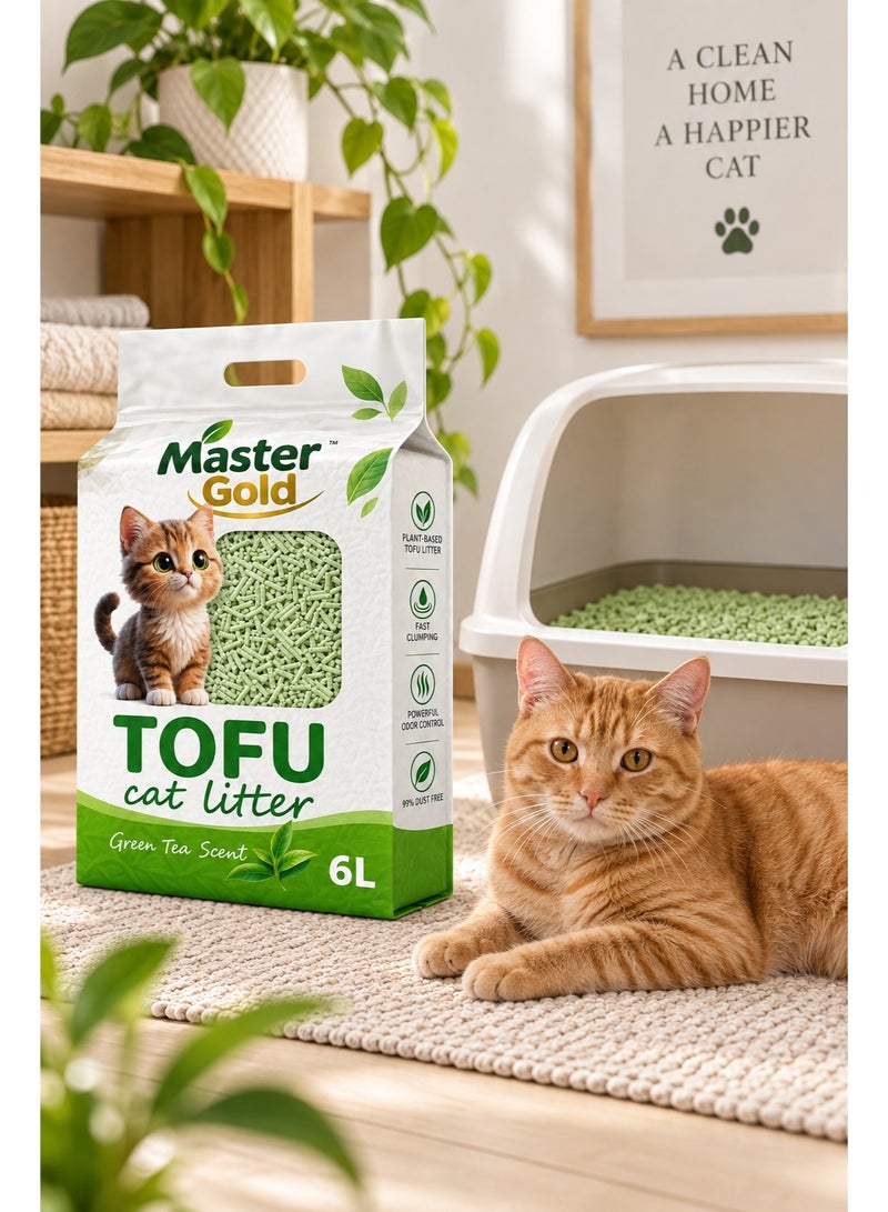 Master Gold Tofu Cat Litter, Green Tea Scent, Fast Clumping, Odor Control, 99% Dust-Free, 6L - Image 3