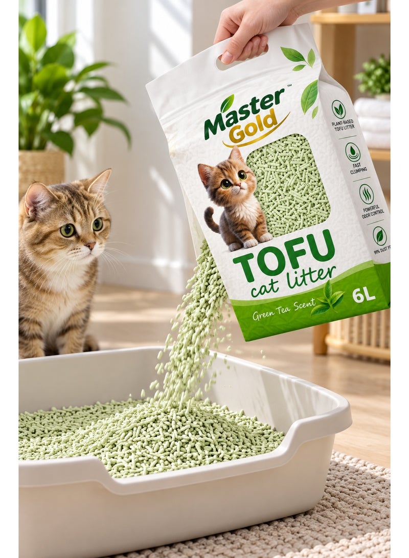 Master Gold Tofu Cat Litter, Green Tea Scent, Fast Clumping, Odor Control, 99% Dust-Free, 6L - Image 4