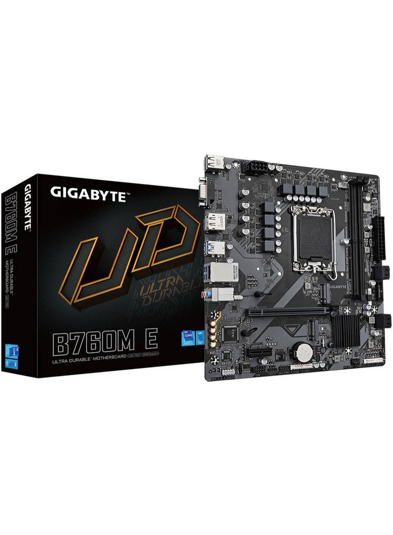 GIGABYTE B760M E DDR5 LGA1700 Micro ATX PC Case, Intel B760 Chipset, 2 x DDR5 DIMM / Up to 92GB Support, PCIe 4.0, 4* M.2, Realtek GbE LAN, HDMI / D-Sub / DP, USB-C | B760M-E - Image 1