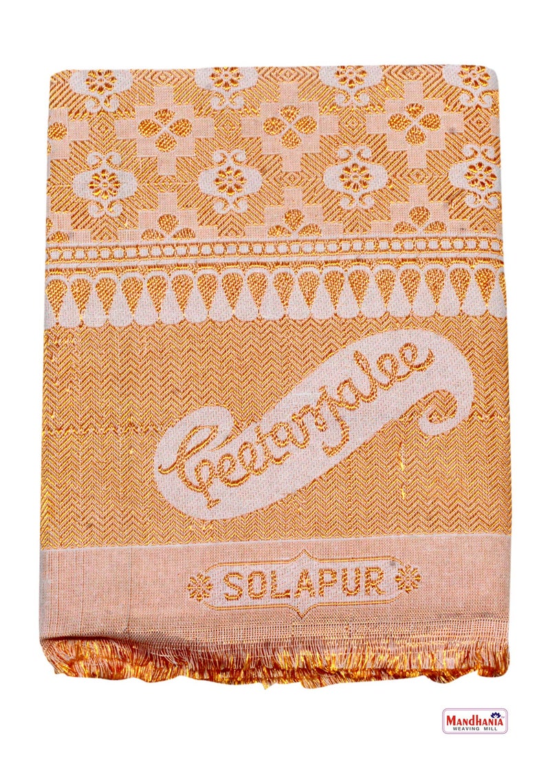 Mandhania Solapur Chaddar Single Blanket Cotton,Rayon & Viscose Pack of 1 - Yellow - Image 4