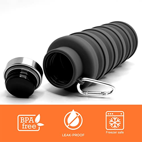 HAWKISTER Collapsible Silicone Water Bottle For Sports, Trekking, Cycling, Outdoor, College, And Gym - Foldable With Snap Hook, Grey (Pack Of 1), 0.50 Liter - Image 4