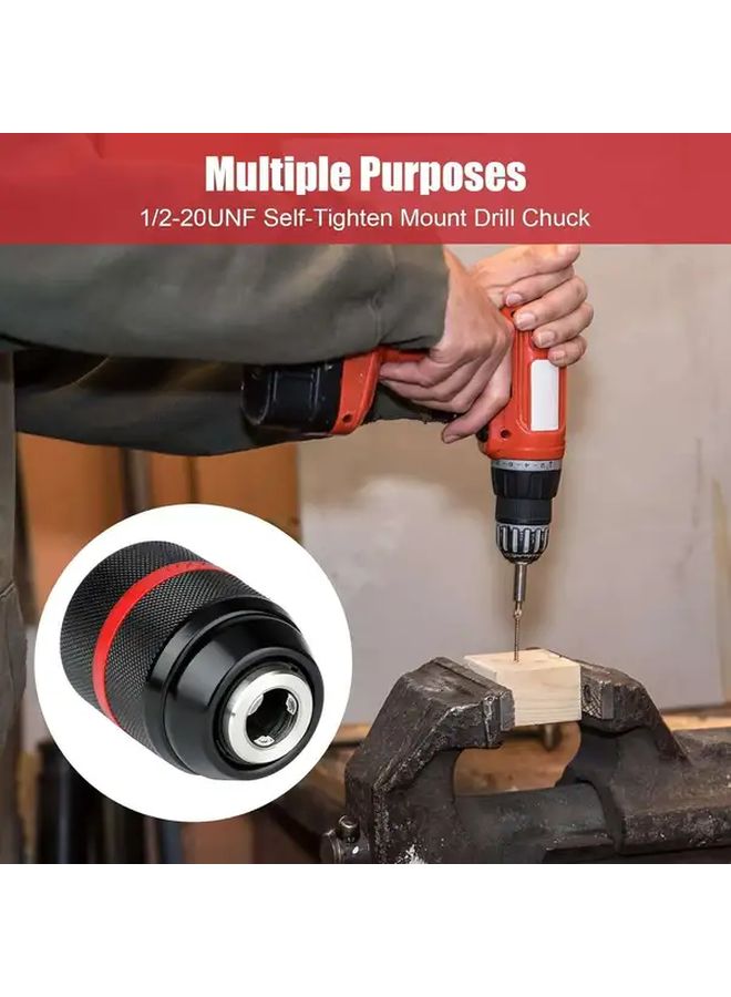 Black Keyless Drill Bit Adapter 1 2 20UNF 2 13mm Self Tightening Screw Hand Tool - Image 2
