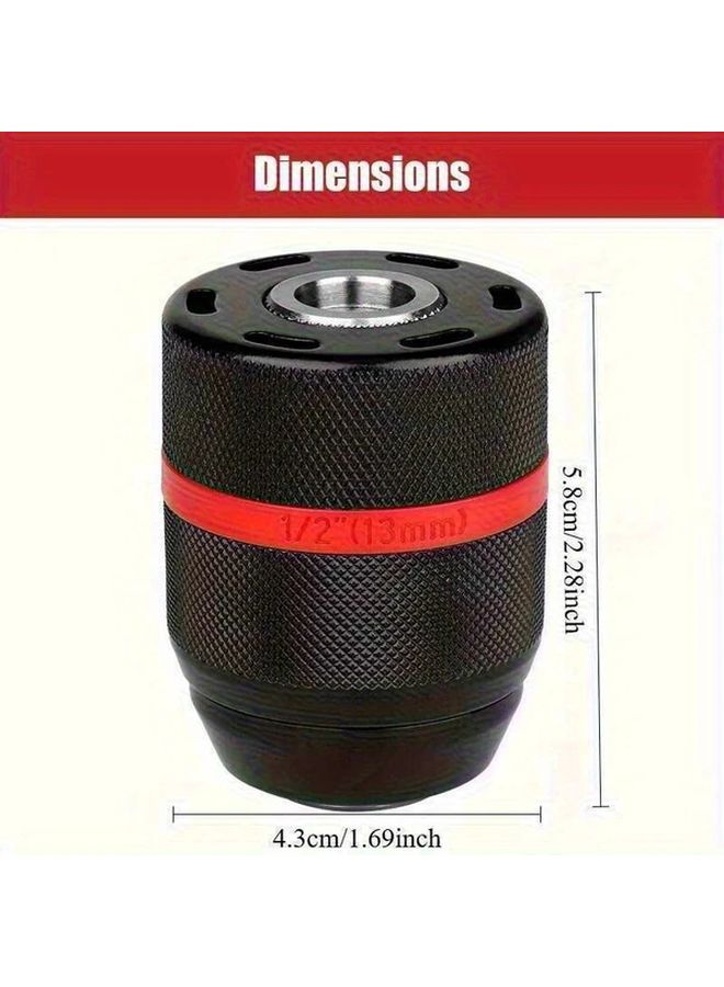 Black Keyless Drill Bit Adapter 1 2 20UNF 2 13mm Self Tightening Screw Hand Tool - Image 3