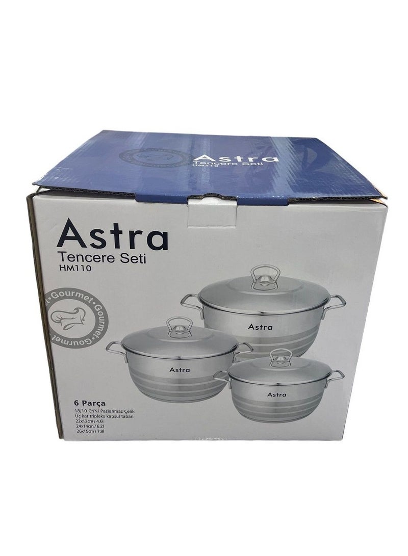 Astra مجموعة أواني الطهي من أسترا 6 قطع من الفولاذ المقاوم للصدأ (22+24+26 سم) – أواني غير لاصقة ممتازة، آمنة في غسالة الصحون، مثالية لجميع أنواع المواقد - Image 4